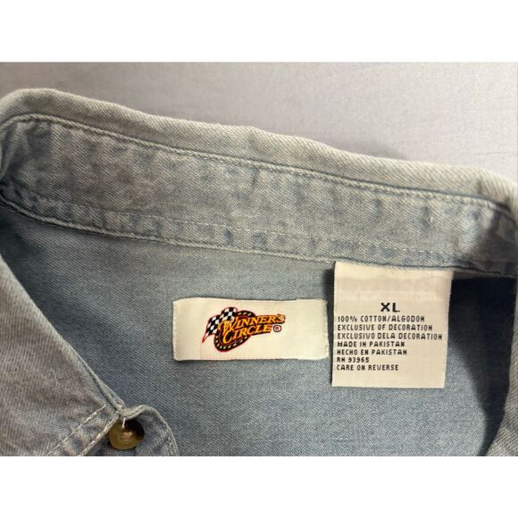 Chase Authentics Mens XL Button Down Denim Shirt Jeff Gordon Short Sleeve Blue - Picture 8 of 9